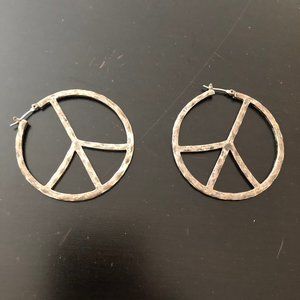 Silver Peace Sign Symbol Hoop Earrings